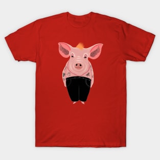 Cool Pig with Tattoo in Trousers T-Shirt